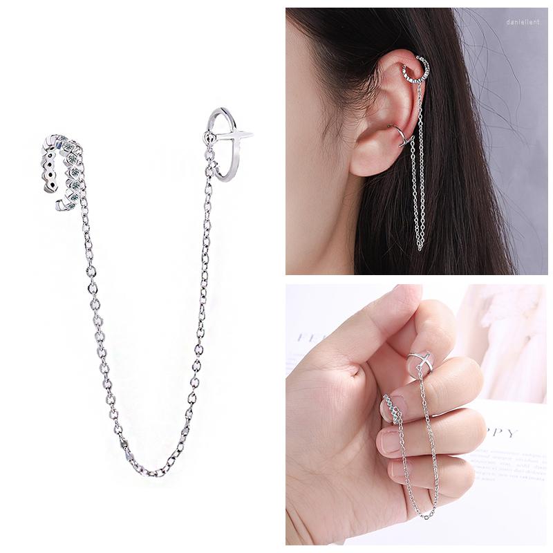 

Backs Earrings One PCS Double Small Hoop Without Piercing Clip Tiny Brilliant Zircon Silver-Plated Fashion Jewelry For Women