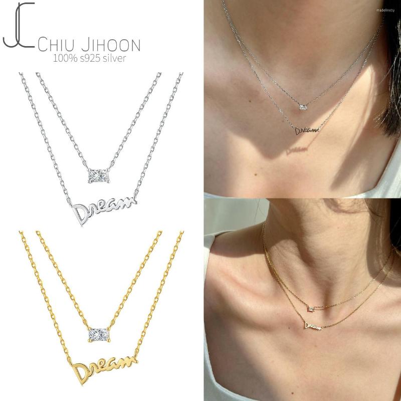 

Chains S925 Sterling Silver Necklace Women's Diamond-encrusted Square Diamond Dream English Letter Pendant Double Layered