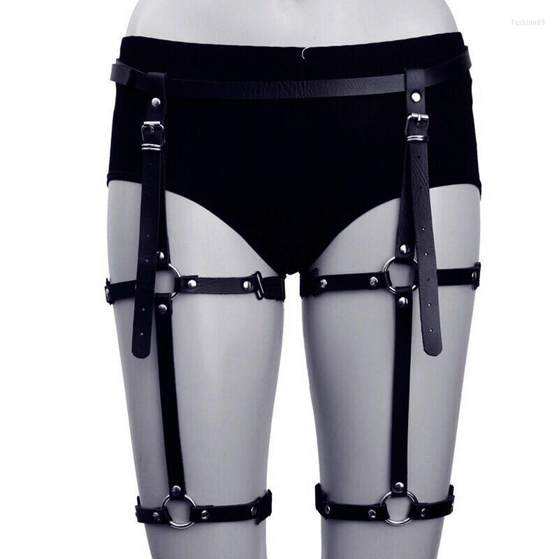 

Belts Fashion Women Leather Harness Body Sexy Garters Bondage Belt Punk Strap Band From Waist Leg Adjustable Suspender Straps, Black