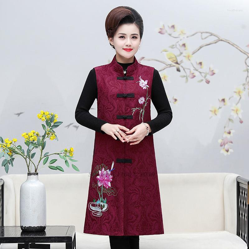 

Ethnic Clothing 2022 National Harajuku Gilet Women Flower Embroidery Chinese Tang Suit Vest Traditional Vintage Casual Long Style Waistcoat