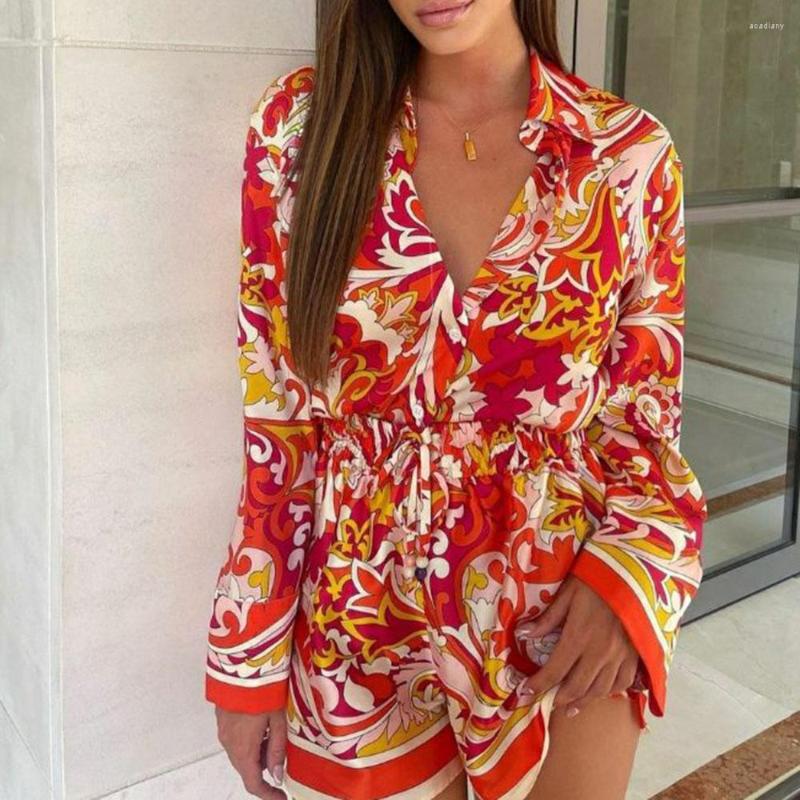 

Women's Tracksuits XEASY Summer Women Vintage Casual Bohemia Two-Piece Set Print Hem Bowknot Shirts Female Elastic High Waist Shorts, Pants