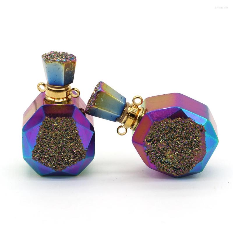 

Pendant Necklaces 2PC Natural Stone Perfume Bottle Rhombus Plating Essential Oil Diffuser For Jewelry Making DIY Necklace Accessories Gift