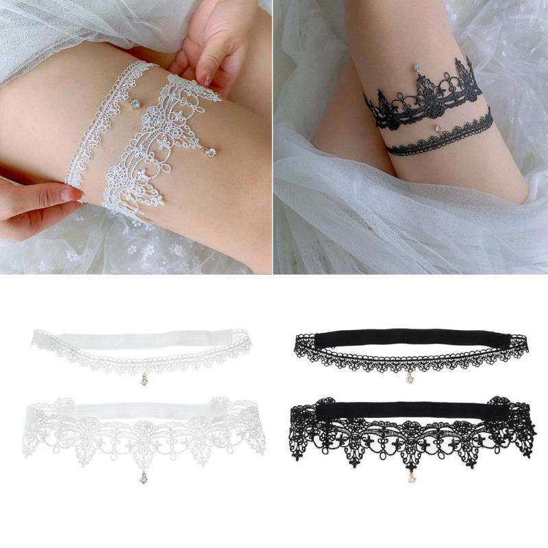 

Garters 2pcs Wedding Bridal Garter For Women Sexy Lace Satin Bowknot Leg Foot Ring Stretch Prom Set Lingerie, Black