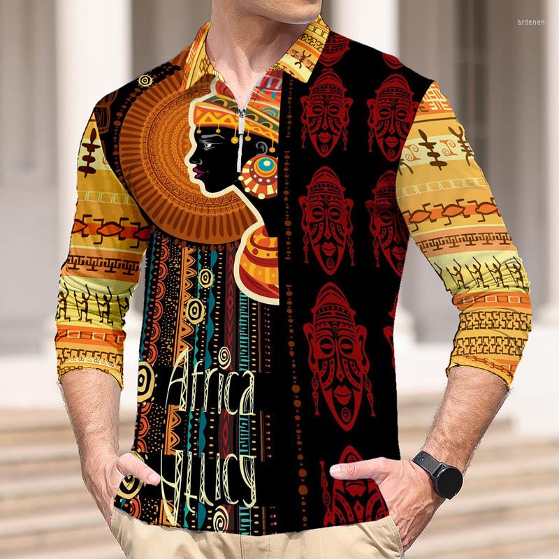 

Men' Polos 2022 African Dashiki Men' Shirt Long Sleeve Breathable T-shirts Vintage Tee Polo Homme Traditional Clothing, Udf4