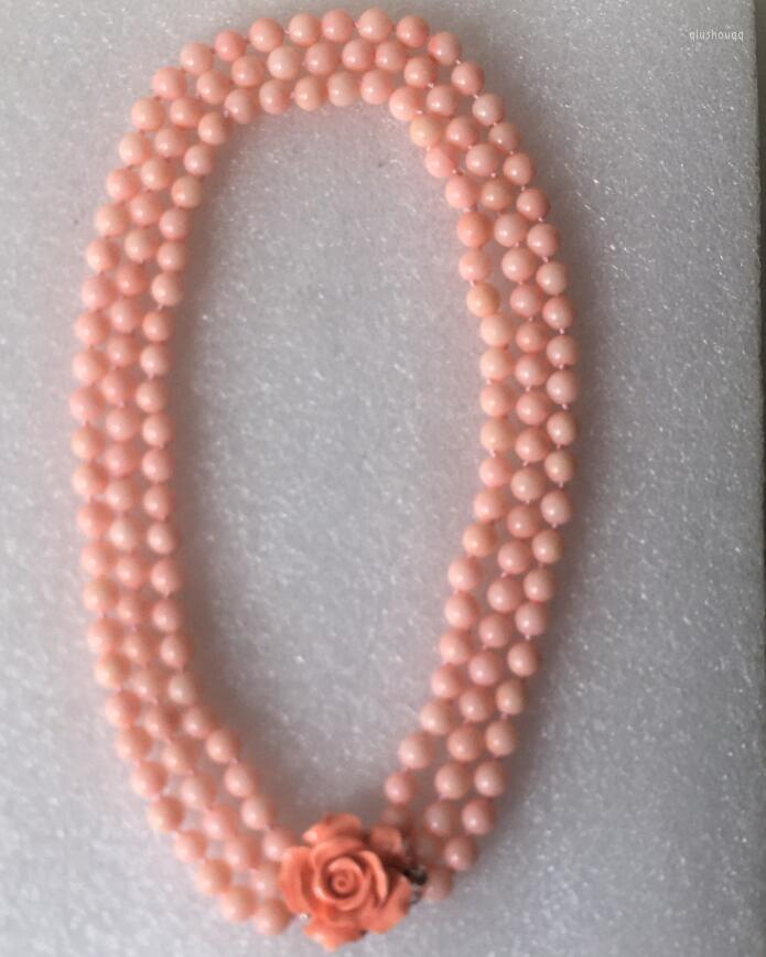 

Chains Rare 3 Rows Lenght 17" 18" 19" 7-8mm Pink Coral Beads Necklace
