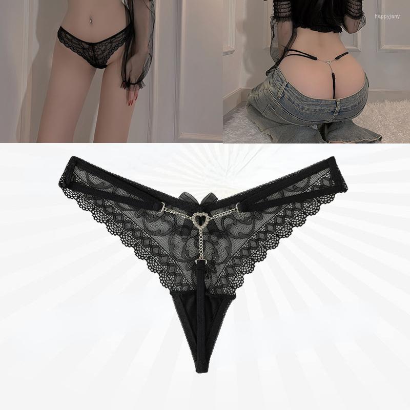 

Women's Panties Sexy Lace Body Chain Personalized Stainless Steel Heart Women Multicolor Bikini Thong Summer Beach Jewelry Lingerie Hollow, Black