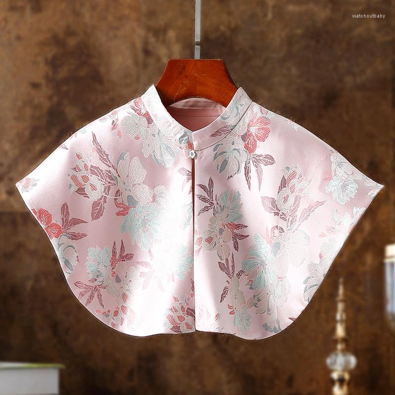 

Scarves Vintage Floral Buckle Jacquard Brocade Cloud Shoulder Chinoiserie Satin Cape Coat Embroidery Stand Neck Exquisite Clothes