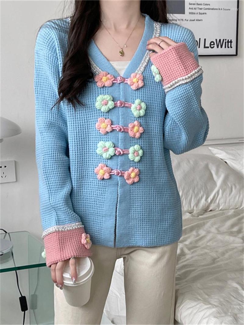 

Women's Knits Alien Kitty Sweet Flowers Bottoming Women Coats Knitted Slim Cardigans Warm Soft 2022 OL Autumn Work Wear All Match Sweaters, Blue