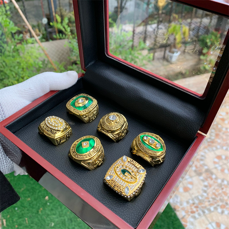 

Championship ring 6pcs Green Bay 1 Set With Wooden Box Fan Super Bowl 14k Gold Plated for men gift wholesale