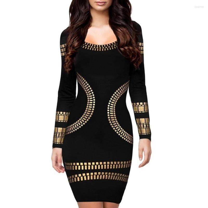 

Casual Dresses OTEN Women Vintage Long Sleeve Bronzing Appliques Elegant Bodycon Dress Stretchy Party Pencil Vestidos De Fiesta Taya Grande, Black