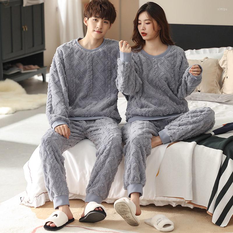 

Men's Sleepwear Pajamas For Couples Set Thick Warm Coral Fleece Pyjamas Winter Lounge Men's Women Flannel Soft Loose Home Clothes Suit, 5205
