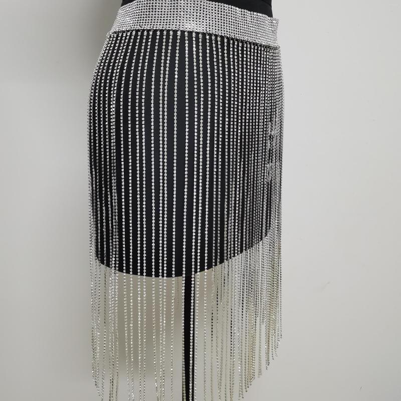 

Belts Silver All-match Rhinestones And Diamonds Encrypted Claw Fringed Waist Dress Accessories Belly Dance Sexy Body Chain Women, White
