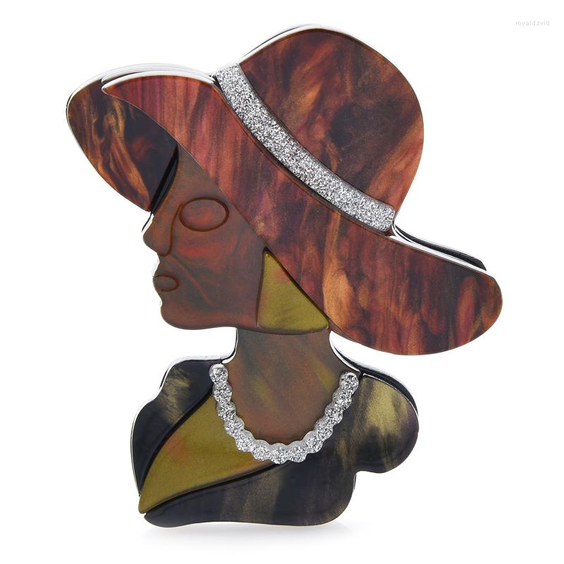 

Brooches Wuli&baby Acrylic Wear Big Hat Lady For Women Fashion Girl Party Office Brooch Pin Gifts