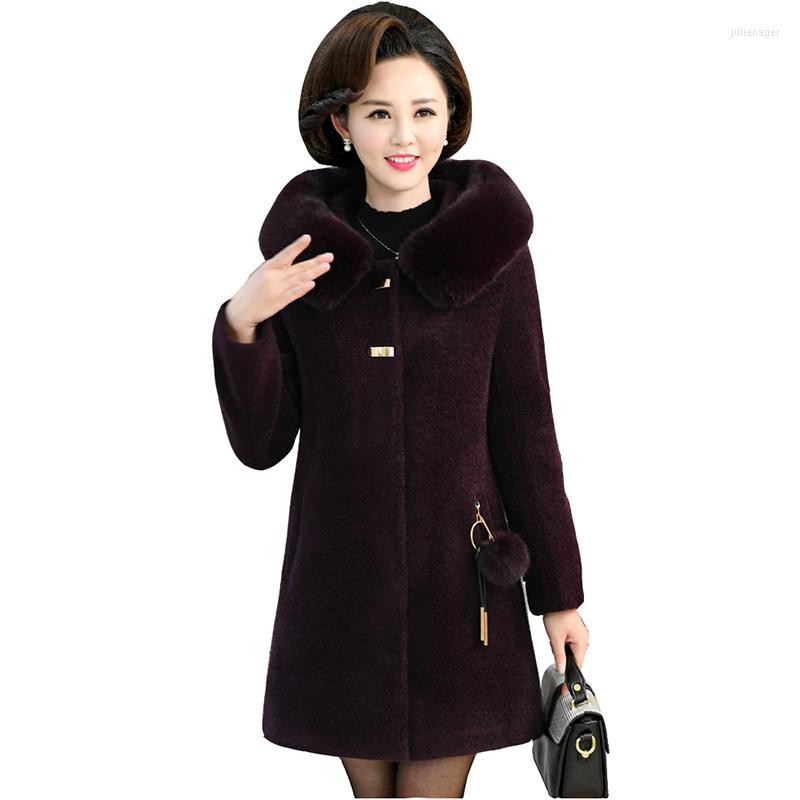 

Women's Fur 2022 Winter Mink Cashmere Jacket Noble Middle-aged Womens Fashion Thicken Loose 40-50 Years Medium Long Women's Hooded Coat, 02 black