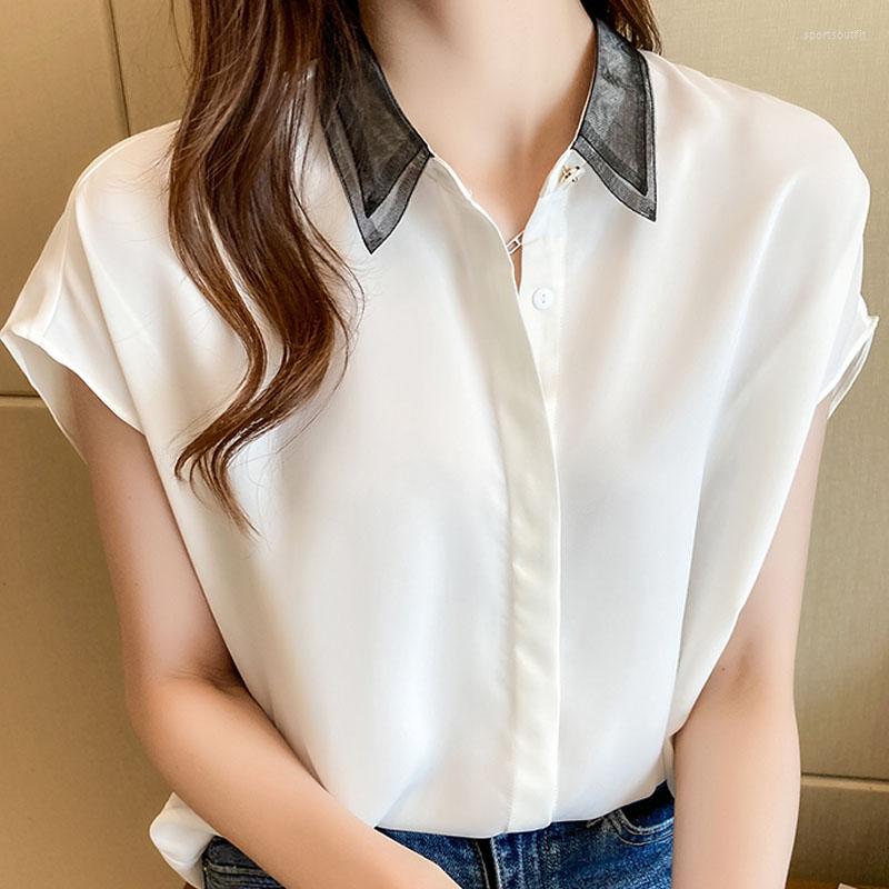 

Women' Blouses Mesh Collar Shirt Women' Summer 2022 Satin Blouse Loose Slim Tops Ladies Spliced V-Neck Chiffon Batwing Sleeve Clothing, Blue