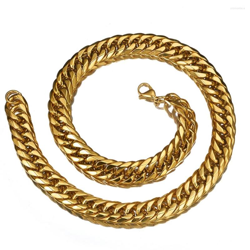 

Chains Bette Classic Mens Necklace Heavy Chain 316L Stainless Steel Gold Tone Cut Double Curb Link Wholesale Gift Jewelry 19MM