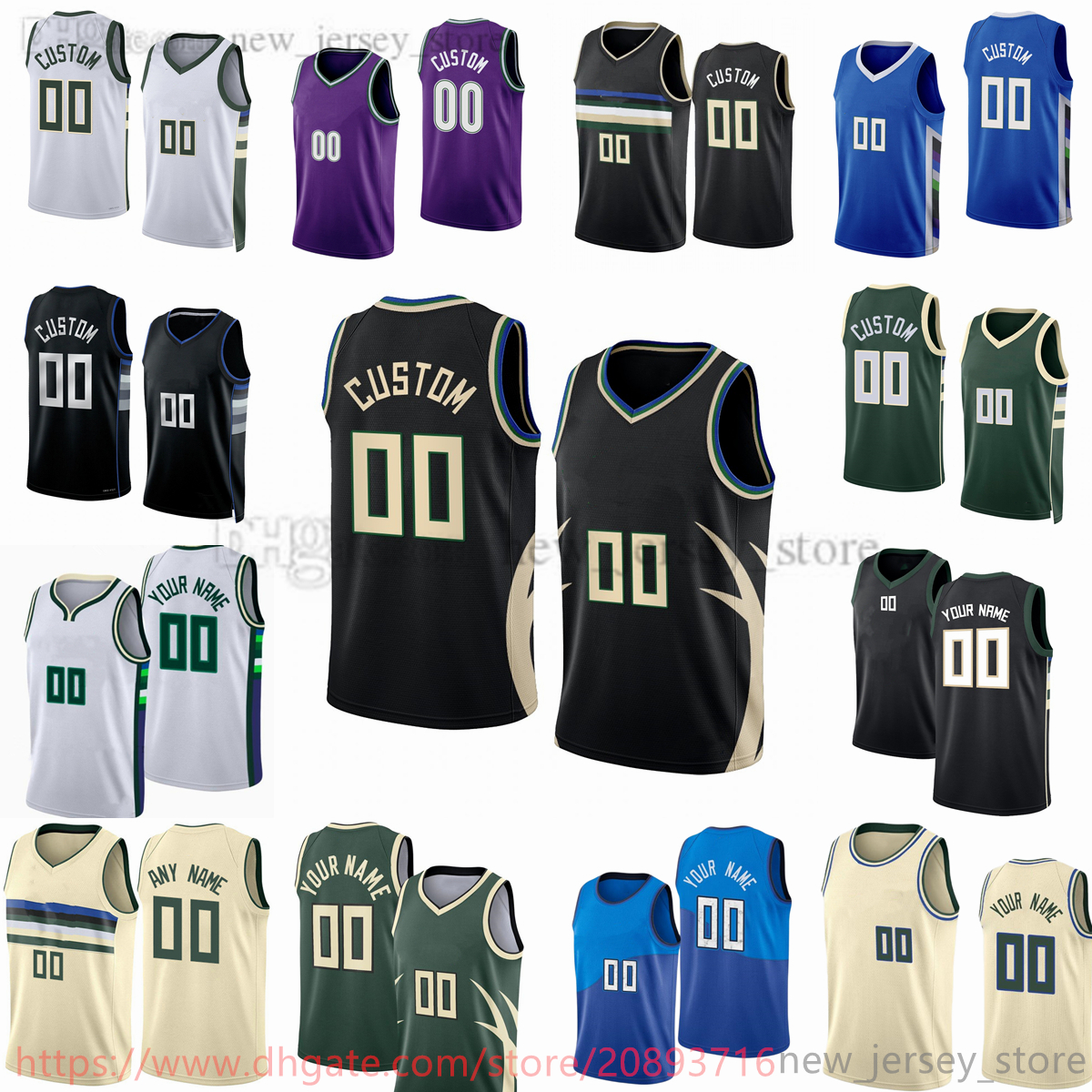

Custom Printed 2023 New Season Basketball Jersey 12 Grayson Allen 3 George Hill 43 Thanasis Antetokounmpo 54 Sandro Mamukelashvili 7 Joe Ingles 5 Jevon Carter Nwora, Printed (with team logo)