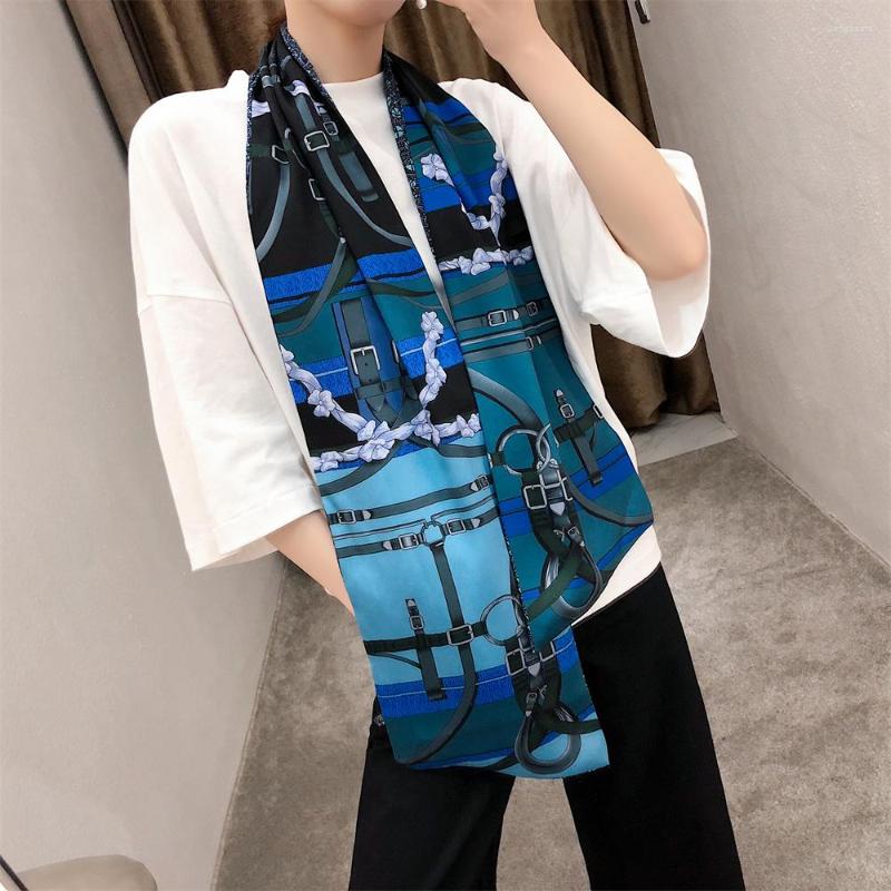 

Scarves 160cm Design Belts Chains Twill Scarf Double-deck Women Tie Head Silk & Wraps Neckerchief For Ladies