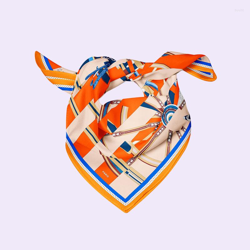 

Scarves Summer Classical Silk Bandana 53cm Square Foulard Women Office Retro Neckwear Decorated Small Scarf