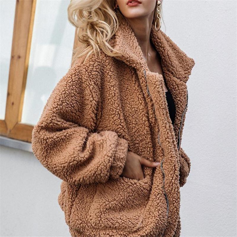 

Women' Fur European And American Style Women' Coat Jackets Lapel Long-sleeved Solid Color Zipper Thick Warm Lambskin Coats