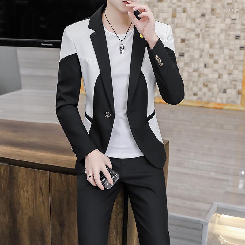 

Men's Suits 2022 Men's Spring And Autumn Trendy Slim Fit Handsome Casual Suit Youth Color Matching Two Pieces, 2168 gray