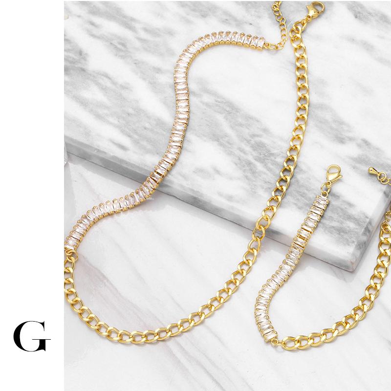 

Necklace Earrings Set Ghidbk Fashion Half Tennis Baguette Cuban Chain Bracelet Female Rectangle Cubic Zirconia Choker Collar, Picture shown