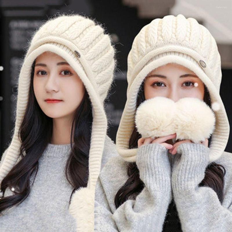 

Berets Women Casual Winter Warm Faux Fur Beanies Caps Knitted Plush Hat, Black