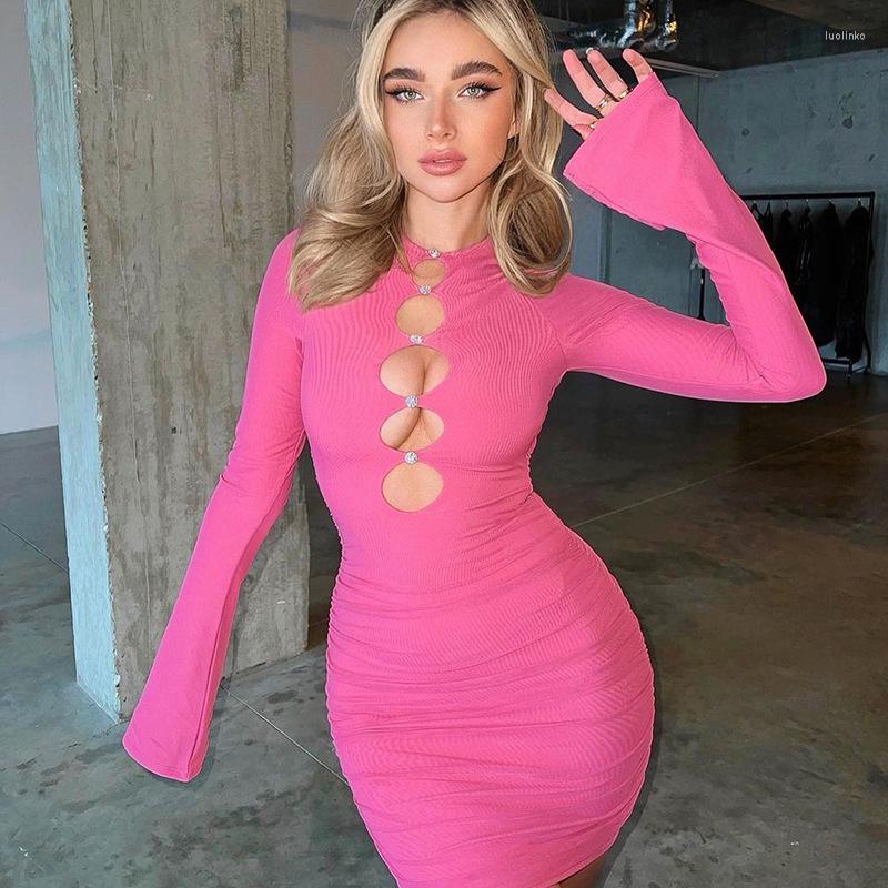 

Casual Dresses Spring/Summer 2022 Foreign Trade Explosive Women' Fashion Chest Trend Hollow Sexy Slim Long-Sleeved Dress, Apricot