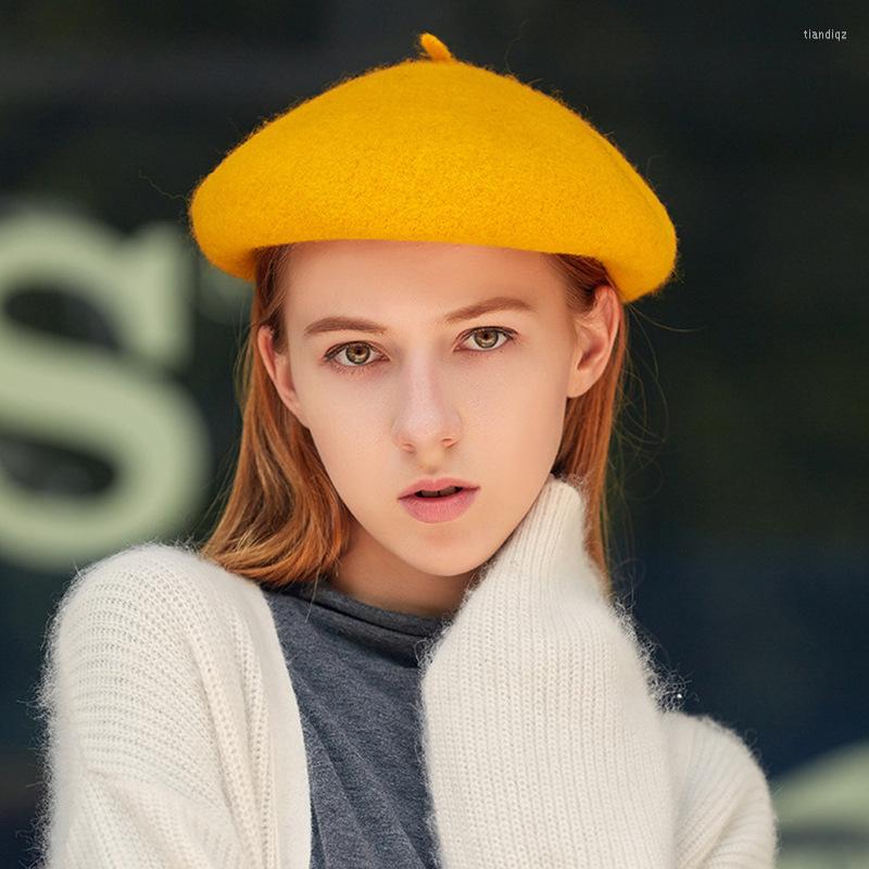 

Berets Women Girl Beret Hat Wool French Artist Plain Hats Warm Winter Beanie Cap Solid Color Elegant Lady Caps, 001