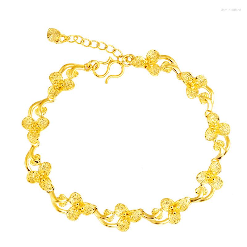 

Charm Bracelets 2022 Fashion 24K Gold Chains Daily For Women Girls Flower Shape Golden Bangle Wedding Jewelry Accessories