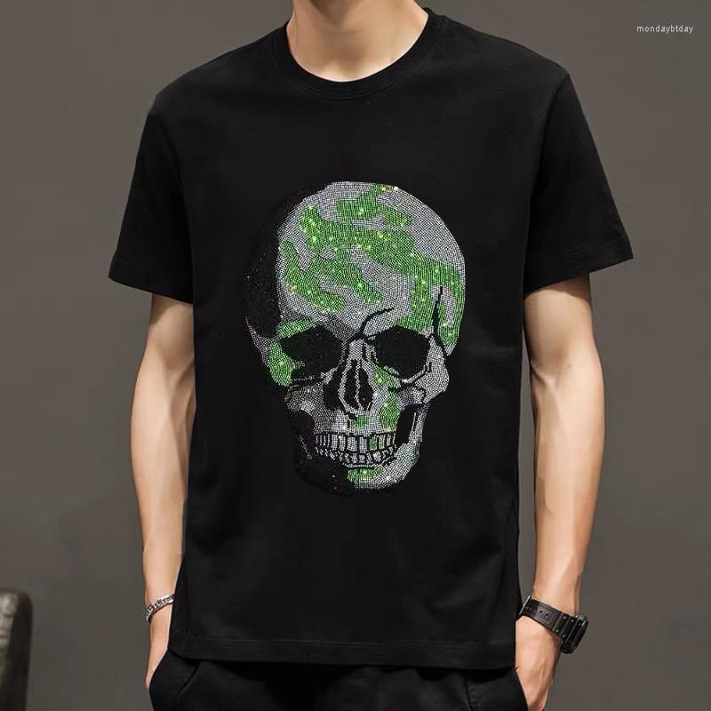 

Men's T Shirts Street Hip-Hop Men's Pure Cotton Chic Diamond Short-Sleeved Top Summer Light And Thin Business Trend Shiny T-Shirt, As shown asian size