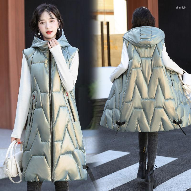 

Women's Vests Women's Casual Long Cotton Padded Vest Autumn Winter Cold Warm Waistcoat Fashion Windproof Hooded Parka Overcoat T987, Black