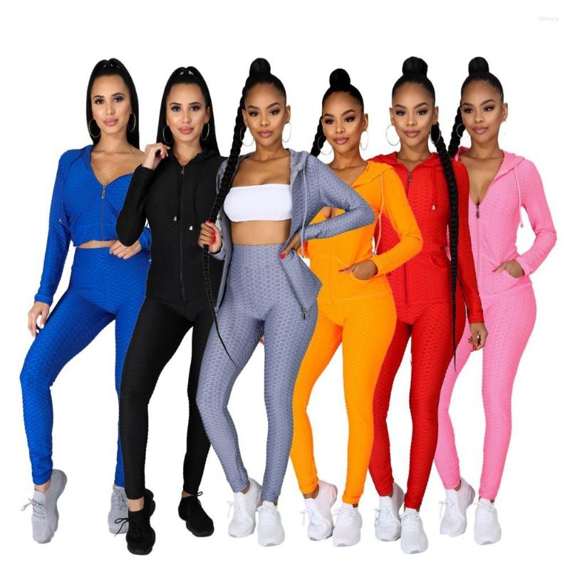 

Women's Two Piece Pants FNOCE Women's Sets Fashion Trends Casual Solid Long Sleeve Hooded Zipper Tops Tight Slim Sportwear Fitness 2-pc, Yellow