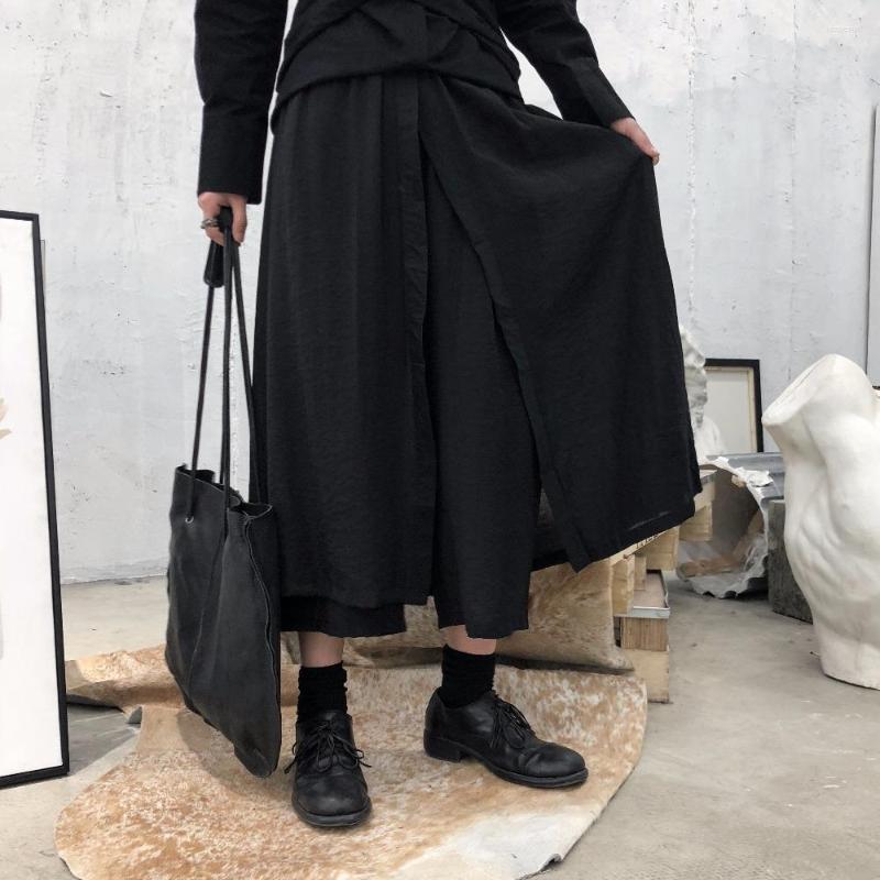 

Men's Pants 27-46 2022 Men Clothing Hair Stylist Street Chiffon Double Deck Wide Leg Pantskirt Culottes Plus Size Singer Costumes, Black