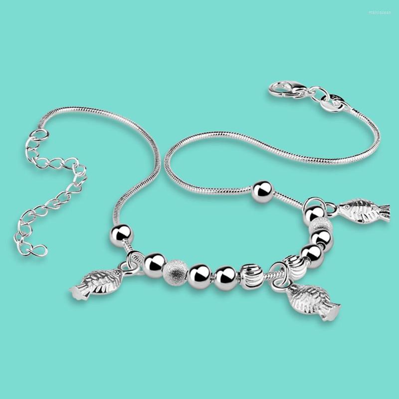

Anklets Summer Women's Pure 925 Silver Anklet Charm Fish Pendant Snake Chain 20-28CM Ankle Bracelet Sandals Jewelry Lobster Clasp