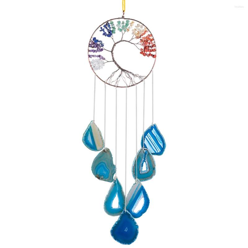 

Jewelry Pouches Natural Crystal Stone Wind Chime Tree Of Life 7 Chakra Healing Slices Agate Handmade Wall Hanging Ornaments Home Decoration