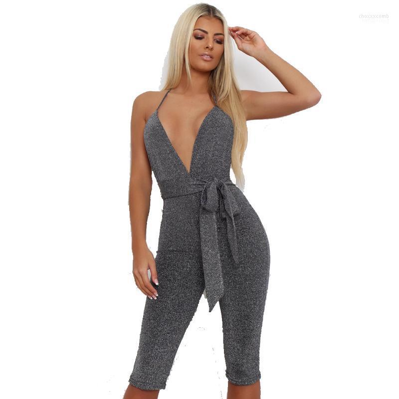 

Women' Jumpsuits Women' & Rompers 2022 Women Ladies Halter Strap Clubwear Summer Playsuit Jumpsuit Deep V-Neck Bodycon Romper Sexy, Gray