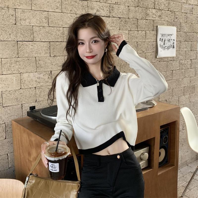 

Women's Sweaters Spring And Autumn Thin Section Polo Collar Long-sleeved Sweater, Black