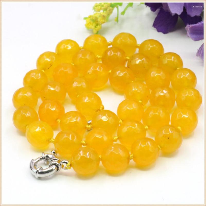 

Chains 10mm Round Faceted Yellow Jades Chalcedony Necklace Natural Stone Steering Wheel Clasp Accessory Neckwear Jewelry Making Design