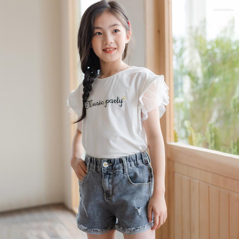 

Shirts Summer Girls T-Shirt Kids T- Shirt Mesh Tops Short Sleeve Letter Print Tees Teen Girl Clothes 4 6 8 10 12 14 16 Yrs Children, Black