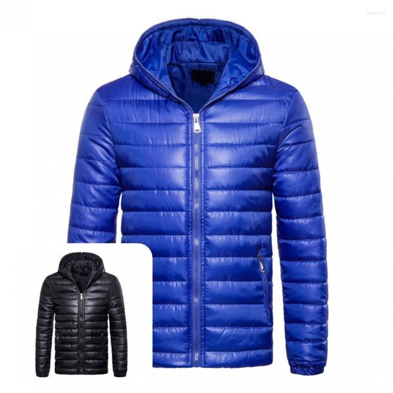 

Men's Down Men Jacket Zip Up Coat Skin-friendly Thermal Stylish Thicken Winter Wtth Hat, Blue
