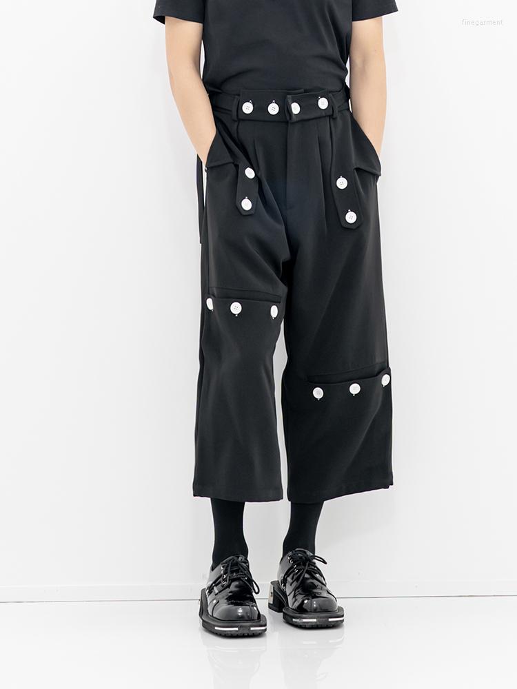 

Men' Pants Customized Men' Casual Multi-button Asymmetrical Fabric Cascading Irregular Wide Leg Trousers Big Yard /-6XL, Black