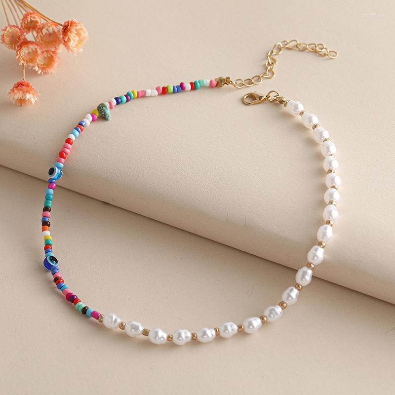 

Choker Bohemian Asymmetric Colorful Rice Beads Simulated Pearl Splicing Chain Necklaces For Women Beach Chocker Jewelry Gifts