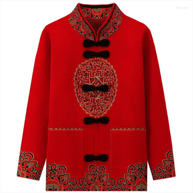 

Women's Knits Elderly Women Jackets Knit Sweater Coats Winter Warm Plus Velvet Grandmother Coat Loose Cardigans Casual Tops L346, Red