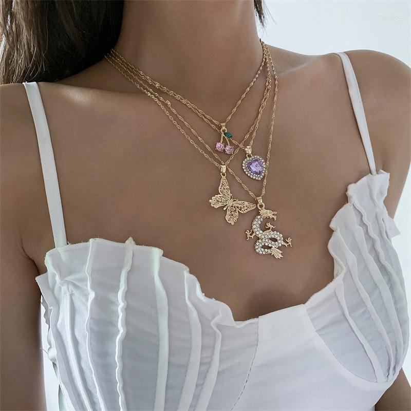 

Chains 2022 Hip-hop Ins Wind Butterfly Love Rhinestone Suit Necklace Exaggerated Dragon-shaped Inlaid Ethnic Style Combination