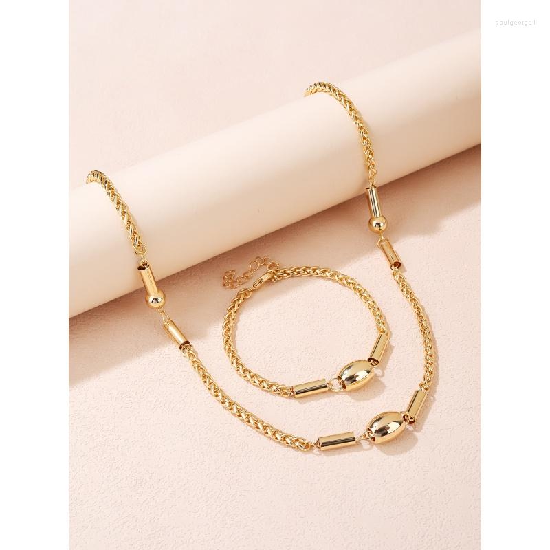 

Necklace Earrings Set Selead Design Gold Plated Rope Chain Bracelet Bead Ladies Jewelry Fashion Exquisite Gifts For Mother, Picture shown