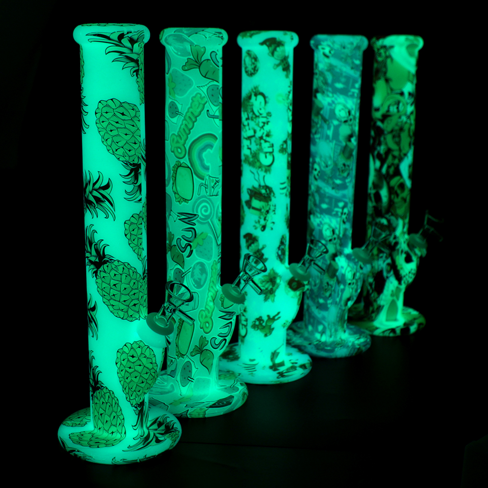 

Hookahs 14''Silicone Water Pipe Hookah Bong Dab Rig Printed Glow in the Dark Shisha with Glass Bowl