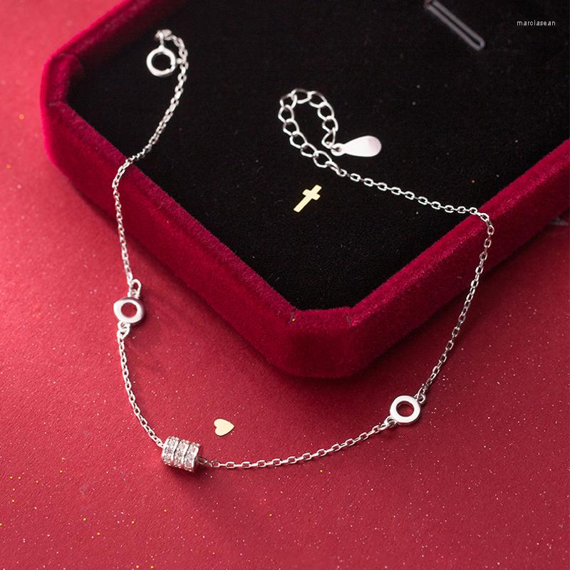 

Anklets MIQIAO Leg Chain Female Fashion Jewelry 925 Sterling Silver Anklet For Women Zircon Cylindrical Round Decoration On Foot Gift