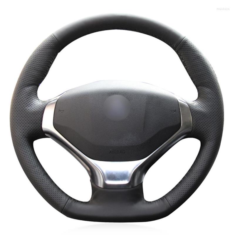 

Steering Wheel Covers Black PU Faux Leather Hand-stitched Car Cover For 3008 2013 2014 2022