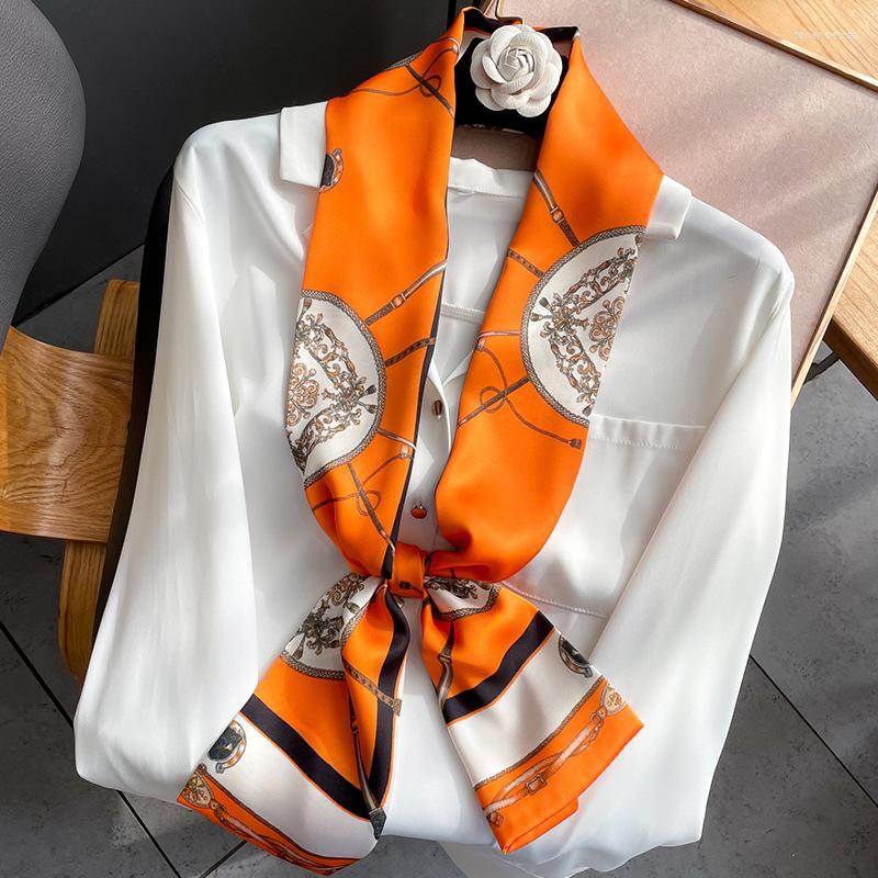 

Scarves 2022 Korean Ribbon Silk Scarfs 17 150cm Fashion Pattern Decoration Women Neck Tie Bag Professional Hair Band Flat Angle